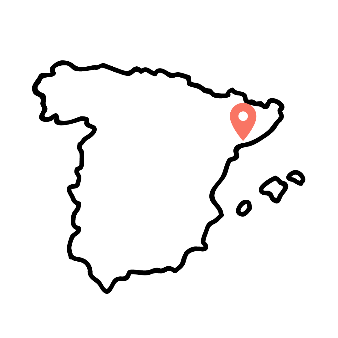 Map of Spain with a location marker on Barcelona.